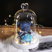 Gifts Real FlowerTeddy bear Beauty And The Beast Rose In LED Glass Dome Home Decor Forever For Wedding Valentine's Gifts 2024 - buy cheap
