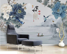 beibehang Customized modern new Chinese style hand-painted classical peony flowers and birds sofa TV background wallpaper 2024 - buy cheap