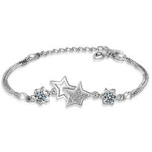 925 prata esterlina dupla camada caixa de corrente cristal estrela charme pulseira & bracelete para mulheres casamento joias sl076 2024 - compre barato