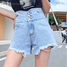 2021 Summer New Casual Woman Shorts Solid Buttons Fly Zipper High Waist Frayed Hem Pockets Loose Wide Leg Denim Shorts Jeans 2024 - buy cheap