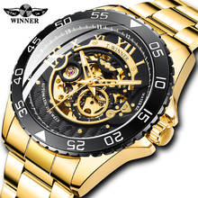 Relógio mecânico automático winner luxuoso masculino, aço inoxidável dourado, mãos luminosas, relógios de pulso montre homme 2024 - compre barato