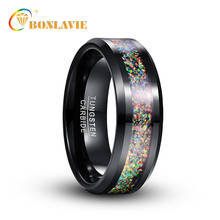 New Arrive Electroplated Black Polished Inlaid Real Broken Opel Tungsten Steel Ring Stainless Steel  Ring  Anniversary  Men 2024 - buy cheap