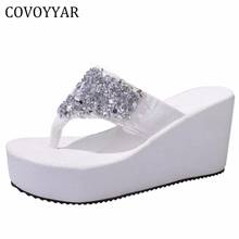 Tamanco de cunha de strass para verão, sandálias femininas com plataforma de cristal, chinelos para mulheres, sapatos com deslize wss19 2024 - compre barato