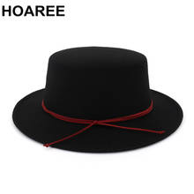 HOAREE Black Bow Fedoras Female Elegant Winter Woolen Hats Solid British Casual Brand 2022 New Felt Hats and Caps 2024 - buy cheap