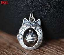 S925 Silver Vintage Fashion Art Cat Silver Bell Clavicle Chain Pendant 2024 - buy cheap