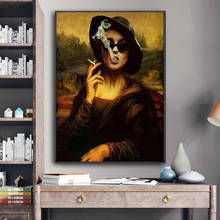 Funny Smoking Mona Lisa In A Hat Posters and Prints Canvas Paintings Wall Art Pictures for Living Room Decor (No Frame) 2024 - buy cheap