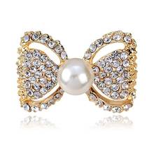 Lady Fashion Bowknot Shiny Rhinestone Imitation Pearl Scarf Women Dress Bag Brooch Pin Sweater Scarf Brooch Pin 2024 - buy cheap