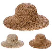 Sombrero de paja de punto de ganchillo plegable para mujer, sombrero de paja de ala grande, protección solar, gorra de playa 2024 - compra barato
