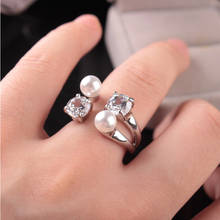 1pc Fashion Lady Open Adjustable Ring Zircon Pearls Rings Rose Gold Silver Color Trendy Party Jewelry Cute Gift 2024 - buy cheap