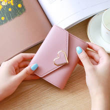 Cute PU Leather Heart Shaped Decoration Short Multi Card Purse Buckle Clutch Mobile Student Women'S Wallet 2024 - buy cheap