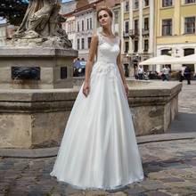 Винтажные Свадебные платья 2020 с круглым вырезом и кружевной аппликацией, простые свадебные платья на заказ, Тюлевое платье для невесты в стиле бохо, Vestido De Novia 2024 - купить недорого
