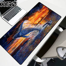 Xgz-mouse pad gamer antiderrapante de 90x40, mouse pad com estampa de animal baleia e costura preta para computador, notebook e escritório, acessórios para jogos 2024 - compre barato