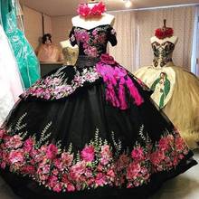 2020 Black Quinceanera Dresses Applique Puffy Skirt Sweet 16 Dress Long Vestidos De 15 Ball Gown Prom Gowns 2024 - buy cheap