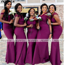 Grape Purple 2021 Long Mermaid Bridesmaid Dresses Off The Shoulder Satin African Maids Of Honor Wedding Party Formal Gowns 2024 - buy cheap