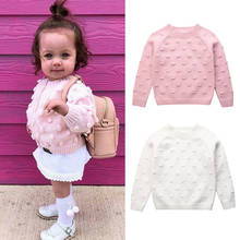 Милые вязаные топы с помпонами для маленьких девочек, однотонный пуловер, джемпер, милая одежда принцессы на осень и зиму 2024 - купить недорого