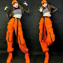 Hip Hop Costumes Adults Orange Pants Plaid Vest Street Dance Clothes Modern Stage Outfits Ladies Jazz Performance Wear DNV12425 2024 - buy cheap