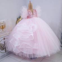 New Pink Puffy Flower Girl Dresses Beaded Lace V Neck Little Girl Dresses Birthday Pageant Gowns First Communion 2024 - buy cheap