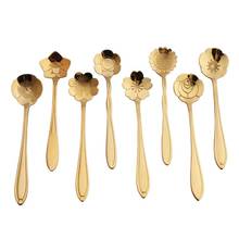 Stainless Steel Spoon Long Handle Teaspoon Flower Shape Coffee Dessert Ice Cream Spoon Kitchen Accessories Golden Dinnerware 2024 - buy cheap