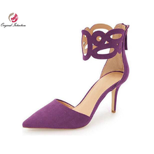 Sandalias de tacón fino para mujer, zapatos con correa en el tobillo, puntiagudos, en 6 colores, talla grande de EE. UU. 4-15 2024 - compra barato
