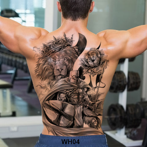 Имитация татуировки, наклейка для мужчин, черная татуировка на спину, Лев, король, дракон, временная татуировка, Большая водонепроницаемая, боди-арт, сексуальная для мужчин и мальчиков 2022 - купить недорого