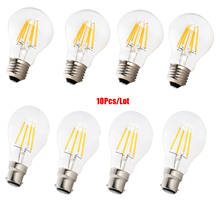 Bombilla de filamento Retro Edison LED E27 B22, 220V-240V, Bombilla de cristal A60, luz de vela Vintage, blanco frío y cálido, 10 Uds. 2024 - compra barato