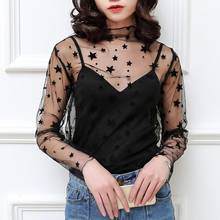 Fashion Women Sexy Loose See-Through Mesh Solid Color Long Sleeve Blouse Tops 2024 - buy cheap