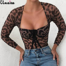 UNAIZA-mono con estampado de leopardo para mujer, camiseta Sexy ajustada de manga larga, cuello redondo, 2021 2024 - compra barato