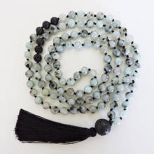 8 мм Kiwi J-asper Mala ожерелье Лава камень узлом кисточкой ожерелье 108 Mala бусы s Исцеление ювелирные изделия для мужчин 2024 - купить недорого