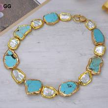 GuaiGuai Jewelry Cultured White Keshi Pearl Blue Turquoise With Gold Plated Necklace 20" 2024 - buy cheap