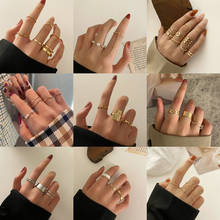 Letapi 2021 conjunto de anéis conjunto dourados e prateados, conjunto de anéis de design simples e novo, joia feminina de versão coreana 2024 - compre barato