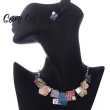 Fashion African Costume Jewelry Sets Chain for Women Enamel Necklace Geometric Earrings Necklaces Set Summer Enamel Alloy Choker 2024 - buy cheap