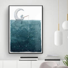 Pintura en lienzo de astronauta, estrellas de pesca en la Luna, decoración para el hogar, imágenes de pared, decoración para sala de estar, carteles artísticos impresos 2024 - compra barato