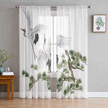 White Crane Pine Tree Art Tulle Window Curtain for Living Room Modern Sheer Curtain for Bedroom Kitchen Drapes Custom 2024 - buy cheap