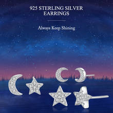 Женские серьги-гвоздики из серебра 925 пробы, в виде Луны и звезды 2024 - купить недорого