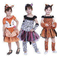Disfraz de Animal de dibujos animados para niñas, vestido de tigre y leopardo, disfraz de Halloween para niños, cebra, zorro, diadema de Navidad, fiesta de Carnaval 2024 - compra barato