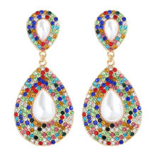 Dvacaman New Luxury Geometric Colorful Crystal Pearl Water Dangle Earrings High-Quality Rhinestone Jewelry Accessories For Women 2024 - buy cheap