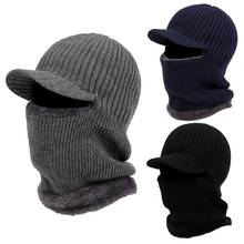 Pasamontañas de punto para hombre, gorro con visera a prueba de viento, forro térmico de felpa, calentador de cuello, máscara de esquí de ciclismo, capucha, gorro de invierno 2024 - compra barato