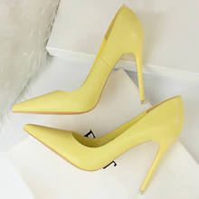 2020 Sweet Women Candy Colors Thin High Heels Pointed Toe Shallow Pumps Sexy Lady Blue Pink Yellow Evening Party Shoes Big Size 2024 - buy cheap