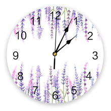 Plant Purple Lavender Watercolor Painting Wall Clock Modern Design Clocks Wall Hanging Home Decor Living Room Round Wall Clocks 2024 - buy cheap
