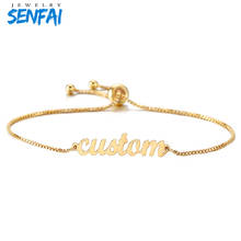 Senfai-pulsera con nombre personalizado para mujer, brazalete ajustable de acero inoxidable con cadena, joyería con inicial personalizada, regalo del Día Conmemorativo 2024 - compra barato