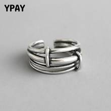 Ypay anel 100% prata esterlina 925 pura, anel ajustável vintage de personalidade multicamadas irregular, anéis abertos para mulheres bague femme ymr776 2024 - compre barato