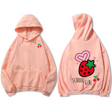 Kawaii hoodies morango gráfico estético com capuz plus size moletom com capuz de algodão feminino com bolso japonês streetwear topo 2024 - compre barato