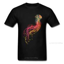 Neon Jellyfish T Shirt Printed T-shirts Men Black Tshirt Hip Hop Tops Cotton Cartoon Tees Birthday Gift Shirts Free Shipping 2024 - buy cheap