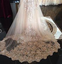 Real Photo Wedding Veils Luxury Sequin Cathedral Appliques Lace Edge White One Layer 3/4/5 Meter Bridal Veils Custom Fast New 2024 - buy cheap