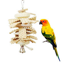 Bird Parrot Toy with Bell Natural Wooden Grass Chewing Bite Hanging Cage Swing Climb Chew Toys 2024 - купить недорого