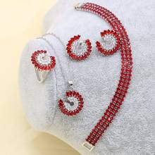 XUTAAYI Red Silver Color Wedding Jewelry Sets Earrings For Women Luxury Jewelry Bracelet Rings Bridal Pendant Necklace Set 2024 - buy cheap
