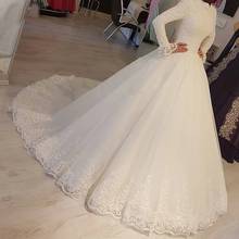 ANGELSBRIDEP мусульманское бальное платье с длинным рукавом свадебные платья Robe de mariee сексуальное с высоким воротником Аппликация со шлейфом официальное платье невесты 2024 - купить недорого