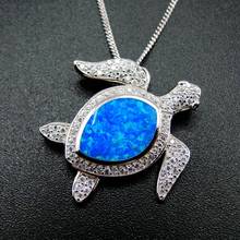 925 prata esterlina pura opala de fogo azul tartaruga do mar pingente colar para presente venda imperdível 2024 - compre barato