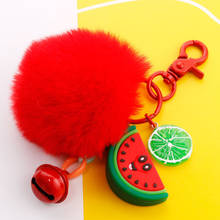 Cute Fluffy Pompom Keychain Women Girl Resin Watermelon Avocado Fruit Key Chain Faux Fur Bag Charms Pendant Key Ring Accessories 2024 - buy cheap