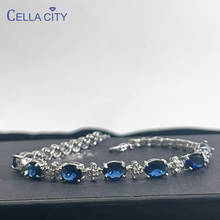 Cella city pulseiras de prata esterlina 100% para mulheres, com pedra preciosa safira azul, joias finas para mulheres, presente por atacado 2024 - compre barato